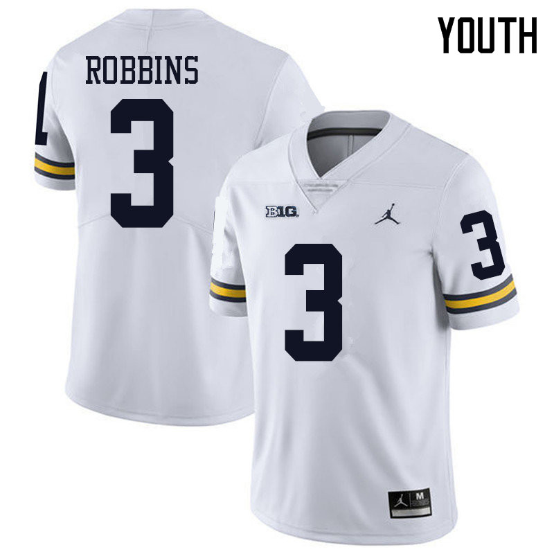 Jordan Brand Youth #3 Brad Robbins Michigan Wolverines College Football Jerseys Sale-White